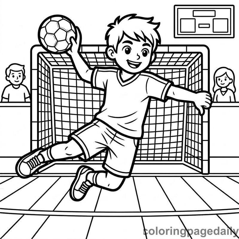 Handball Player Jump Throw - Daily printable coloring page in Sports category