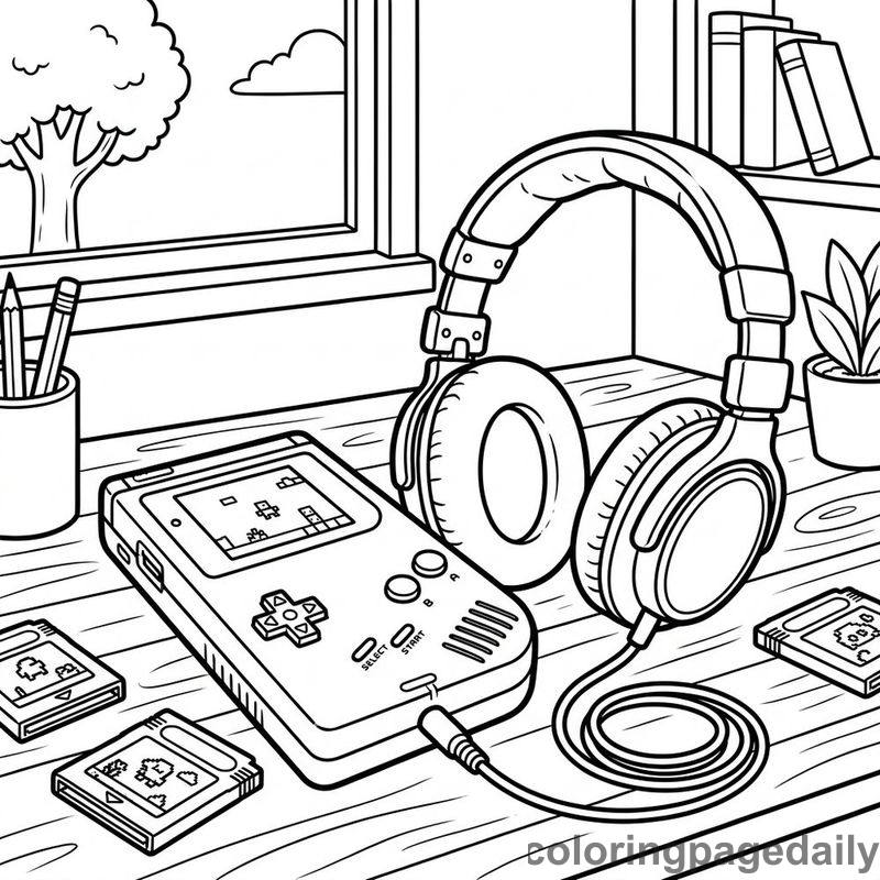 Handheld Console And Headphones - Colored reference example