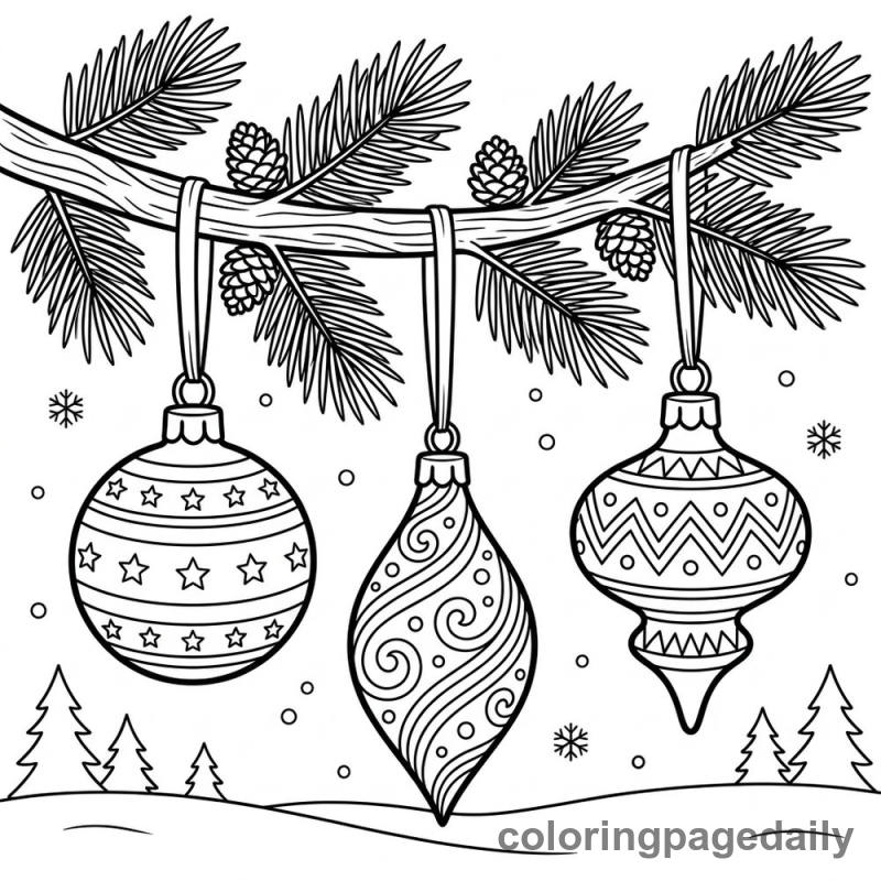 Hanging Christmas Ornaments - Daily printable coloring page in Christmas category