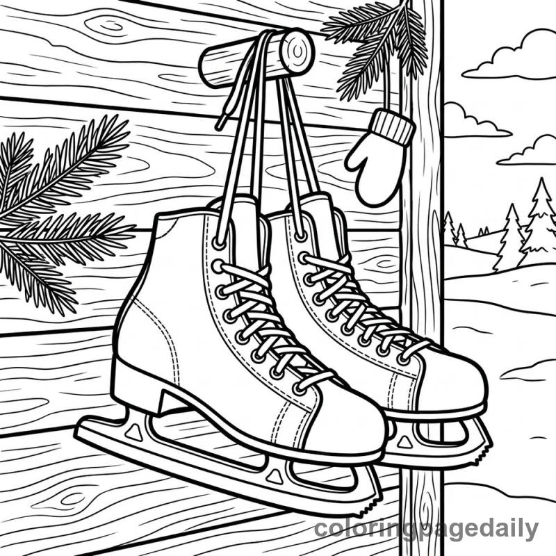 Hanging Ice Skates - Daily printable coloring page in Winter and Snow Season category