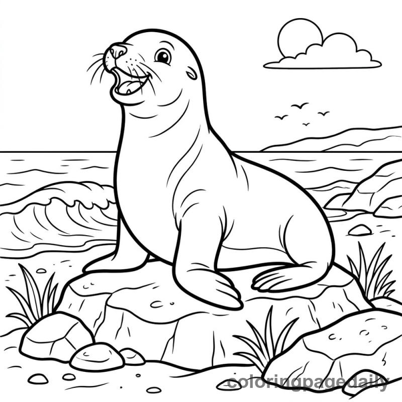 Happy Sea Lion - Daily printable coloring page in Ocean and Underwater Life category