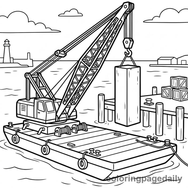 Harbor Construction Crane Barge - Colored reference example