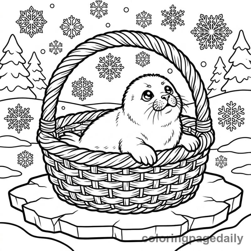 Harp Seal In Winter Basket - Colored reference example