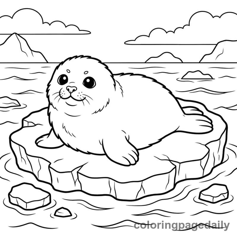 Harp Seal on Ice - Daily printable coloring page in Winter and Snow Season category