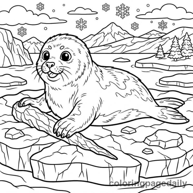 Harp Seal Playing With Icicle - Colored reference example