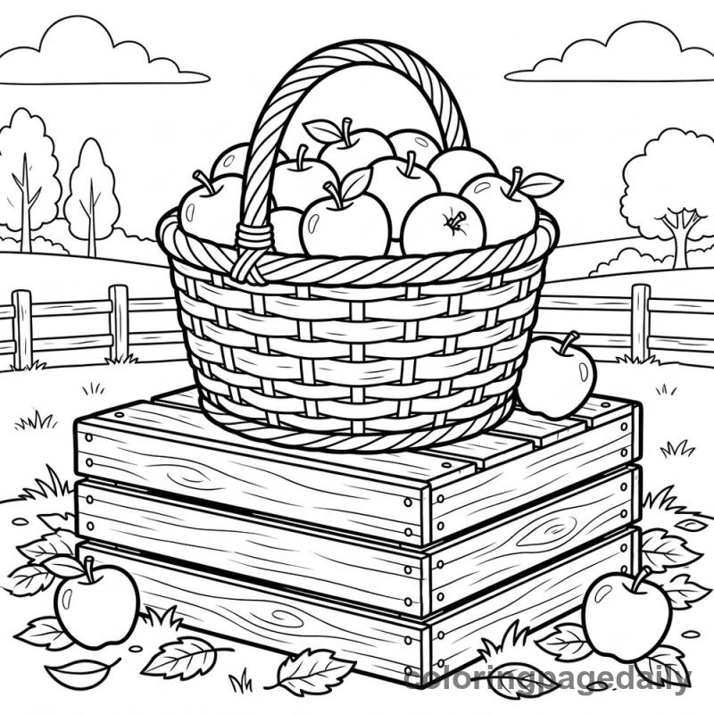 Harvest Apple Basket - Daily printable coloring page in Thanksgiving category