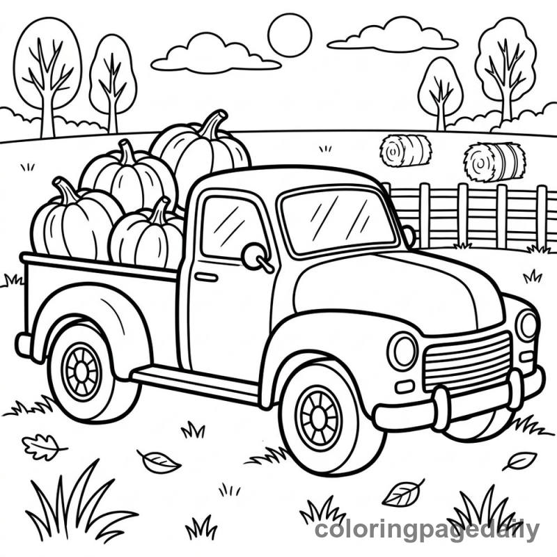 Harvest Pumpkin Truck - Daily printable coloring page in Thanksgiving category