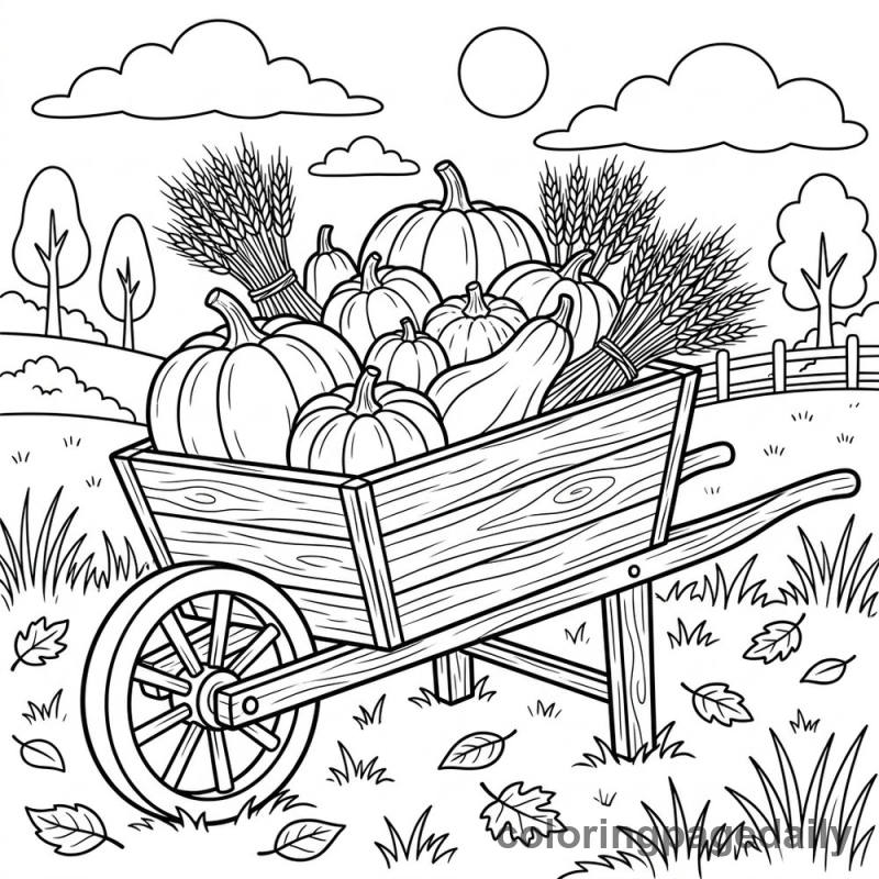 Harvest Pumpkin Wheelbarrow - Daily printable coloring page in Thanksgiving category