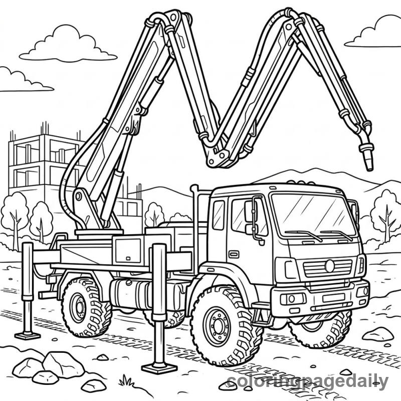 Heavy Concrete Pump Truck - Daily printable coloring page in Vehicle category