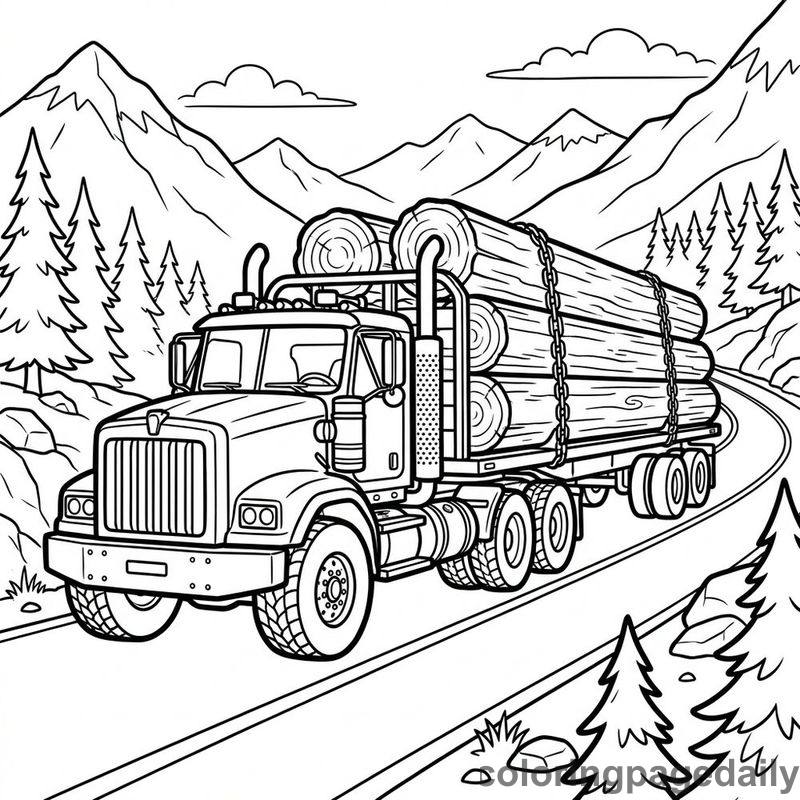 Heavy Timber Transport Truck - Daily printable coloring page in Vehicle category