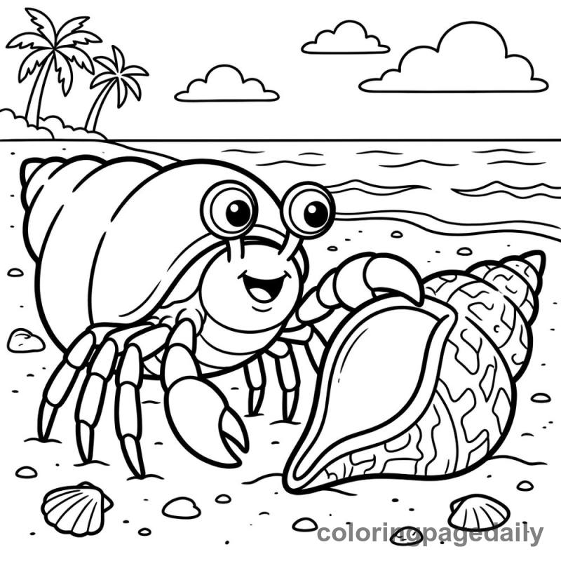 Hermit Crab Chooses a New Home - Daily printable coloring page in Ocean and Underwater Life category