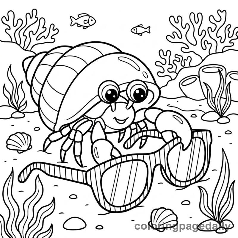 Hermit Crab Inspecting Sunglasses - Colored reference example
