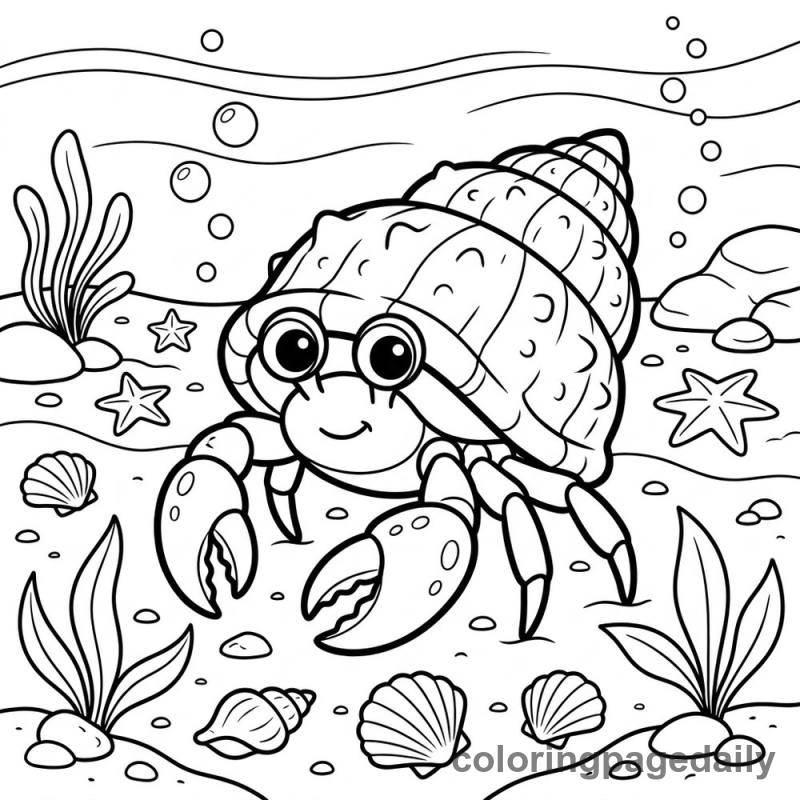 Hermit Crab Peeks from Shell - Colored reference example