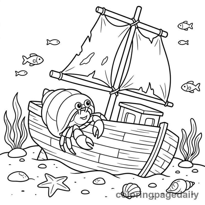 Hermit Crab Sunken Sailboat - Colored reference example