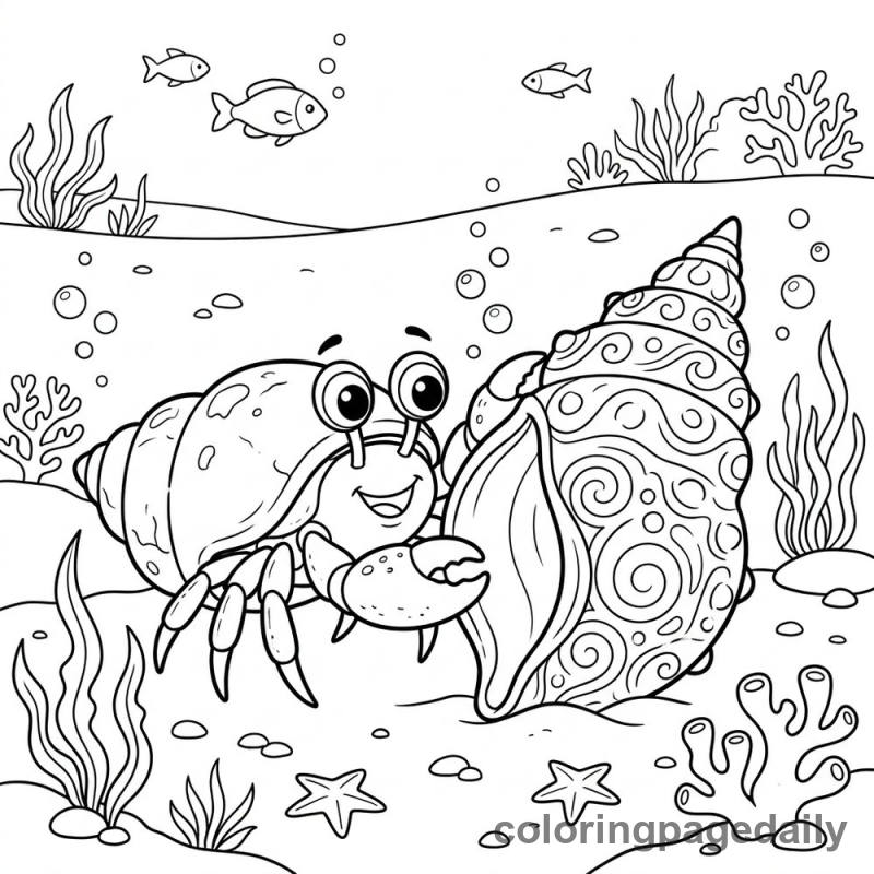 Hermit Crab's New Shell - Daily printable coloring page in Ocean and Underwater Life category