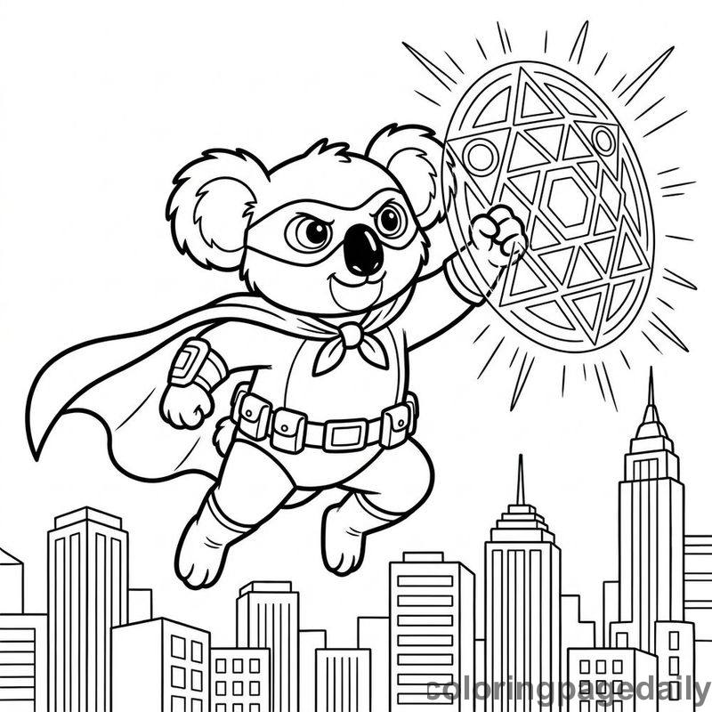 Heroic Koala Energy Shield - Daily printable coloring page in Superheroes and Action category