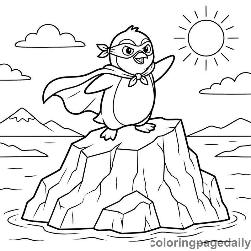 Heroic Superhero Penguin Posing - Daily printable coloring page in Superheroes and Action category