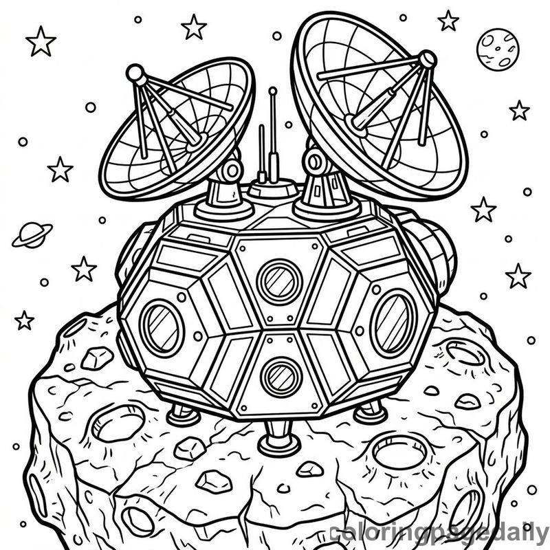 Hexagonal Space Habitat Module - Daily printable coloring page in Space category