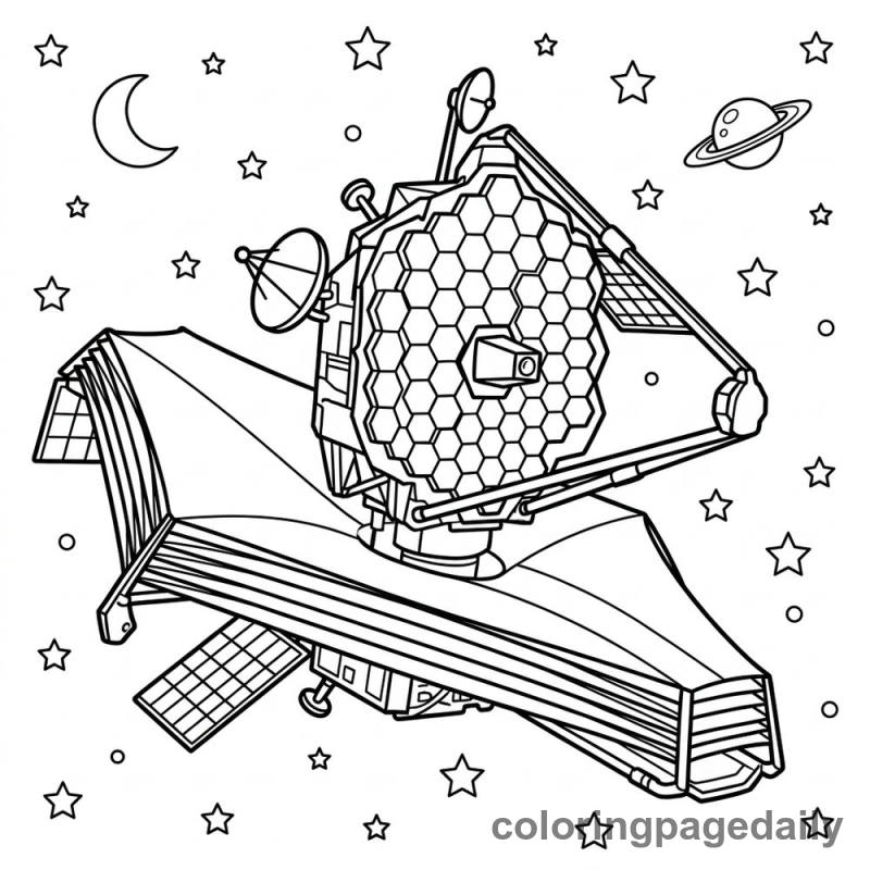 High Tech Space Telescope - Daily printable coloring page in Space category