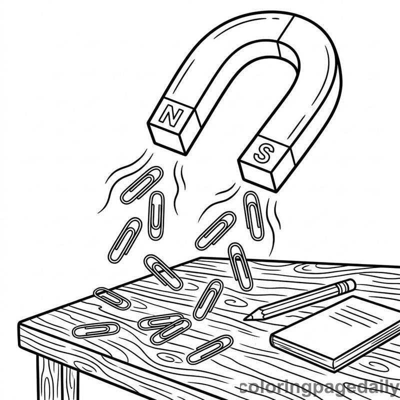 Horseshoe Magnet Pulling Paperclips - Colored reference example