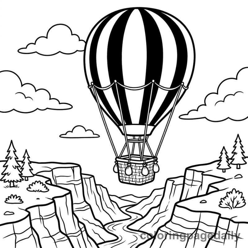 Hot Air Balloon Over Canyon - Daily printable coloring page in Vehicle category