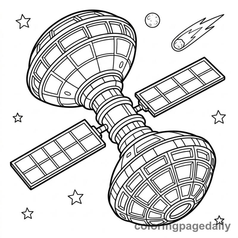 Hourglass Space Station - Daily printable coloring page in Space category