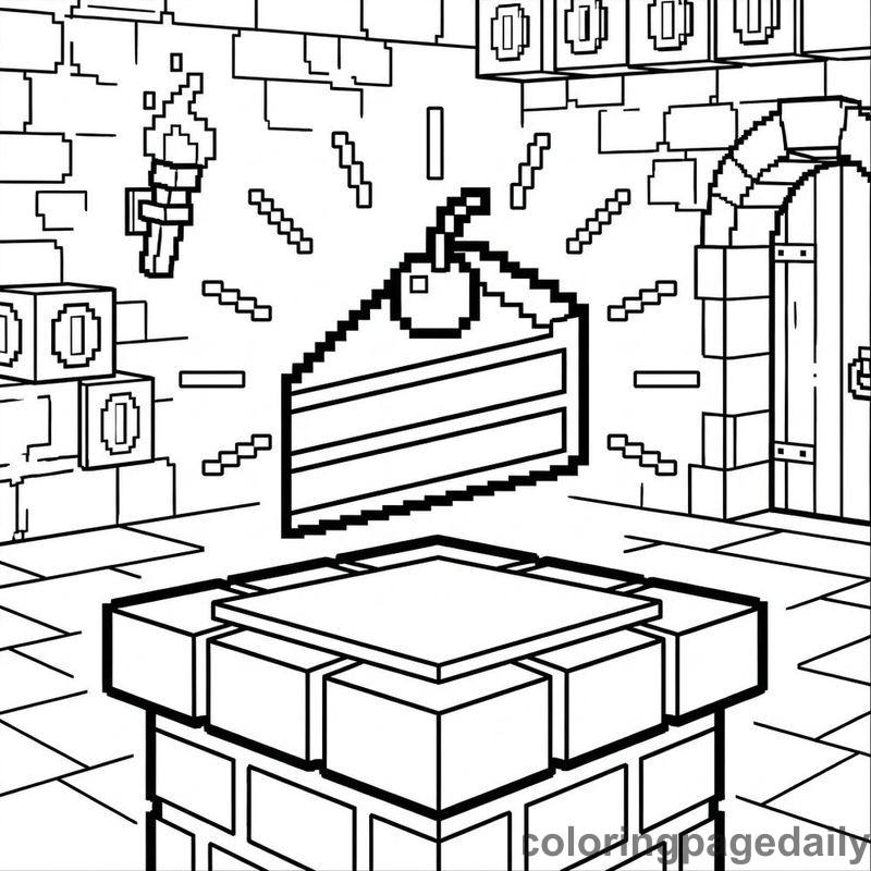 Hovering Pixelated Cake Slice - Daily printable coloring page in Video Games and Pixel Art category
