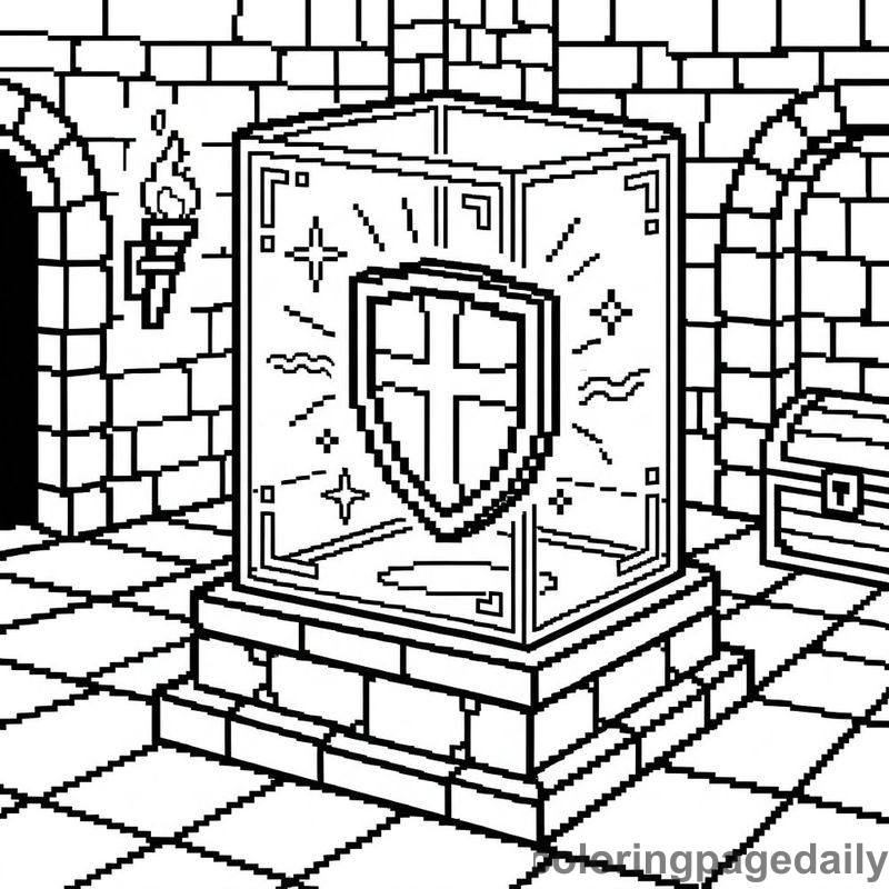 Hovering Pixelated Retro Shield - Daily printable coloring page in Video Games and Pixel Art category