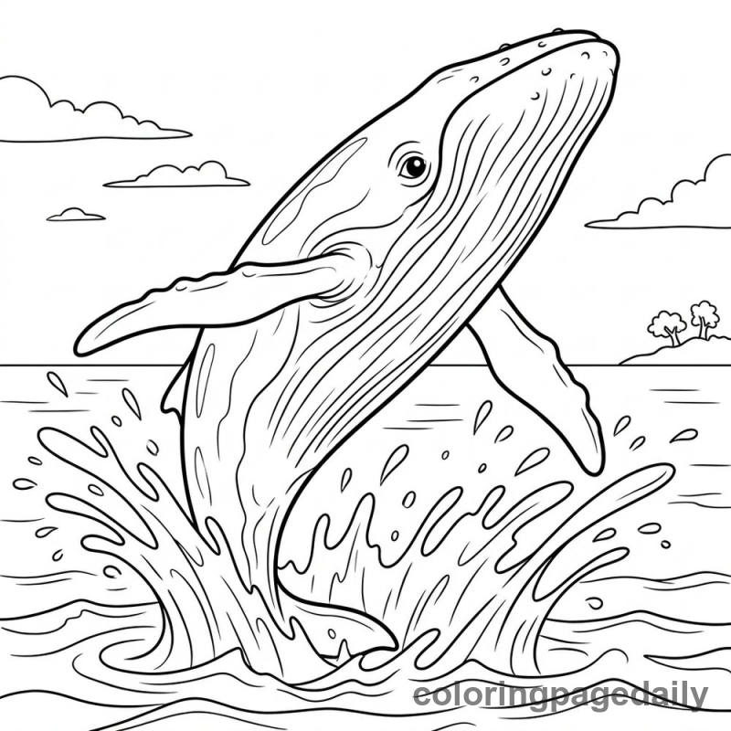 Humpback Whale Breaching - Daily printable coloring page in Ocean and Underwater Life category