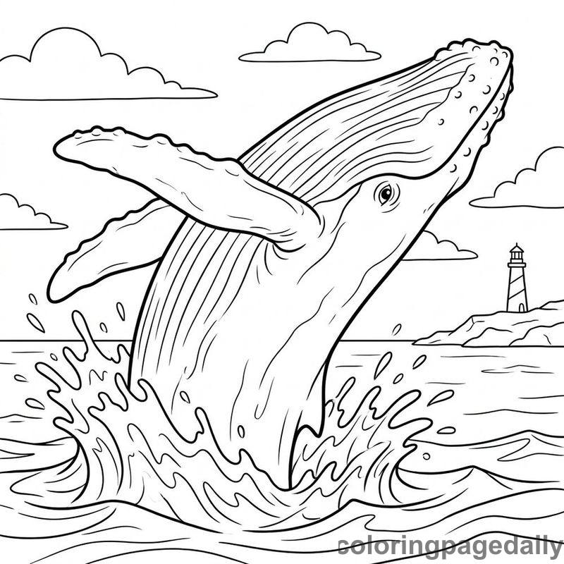 Humpback Whale Breaching - Daily printable coloring page in Ocean and Underwater Life category