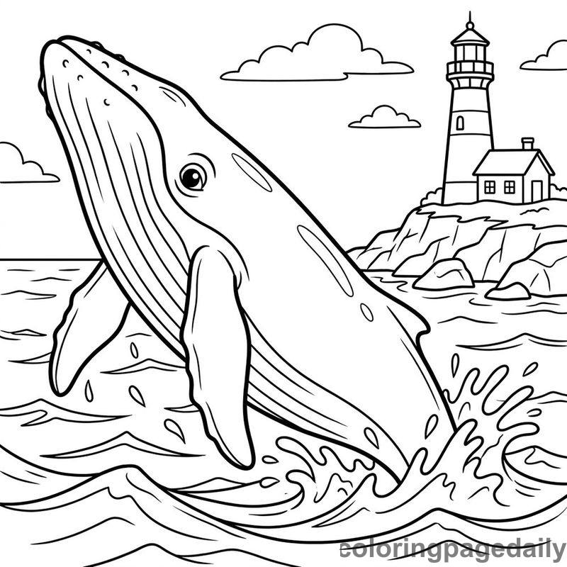 Humpback Whale Ocean Breach - Daily printable coloring page in Ocean and Underwater Life category