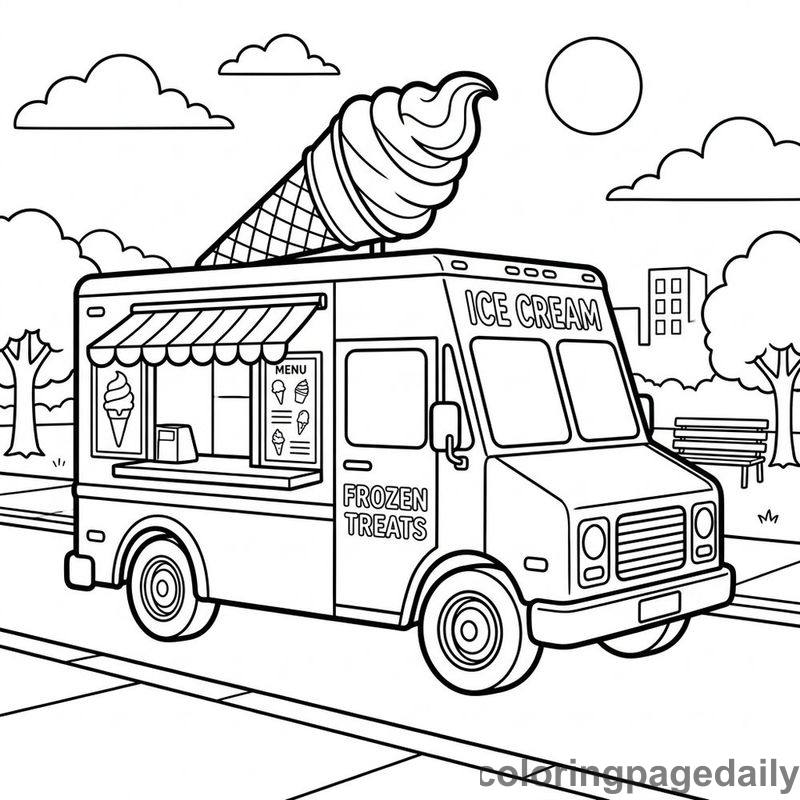 Ice Cream Truck - Daily printable coloring page in Vehicle category