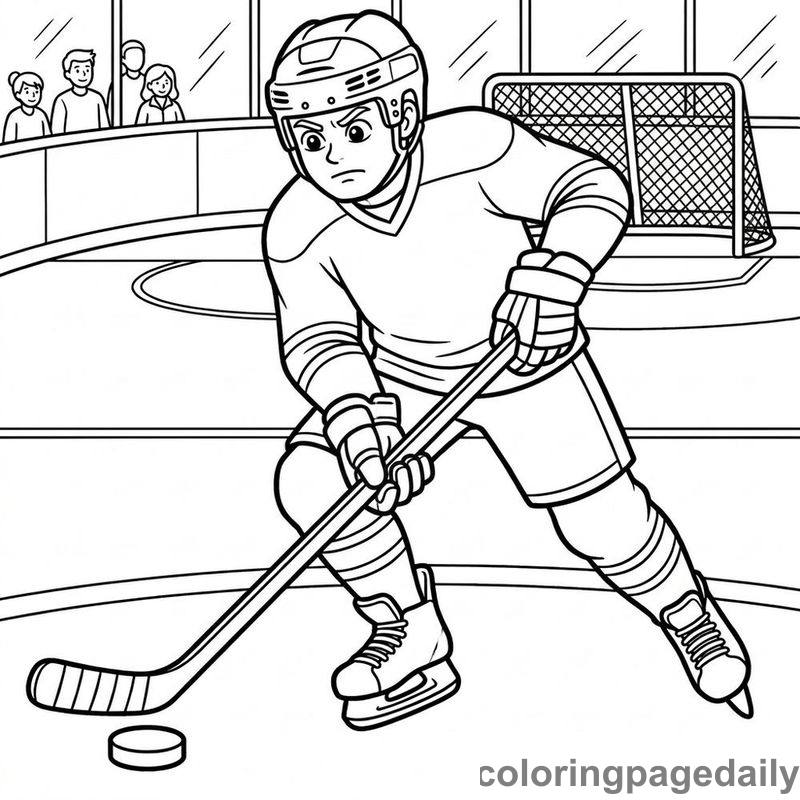 Ice Hockey Player Dribbling - Daily printable coloring page in Sports category