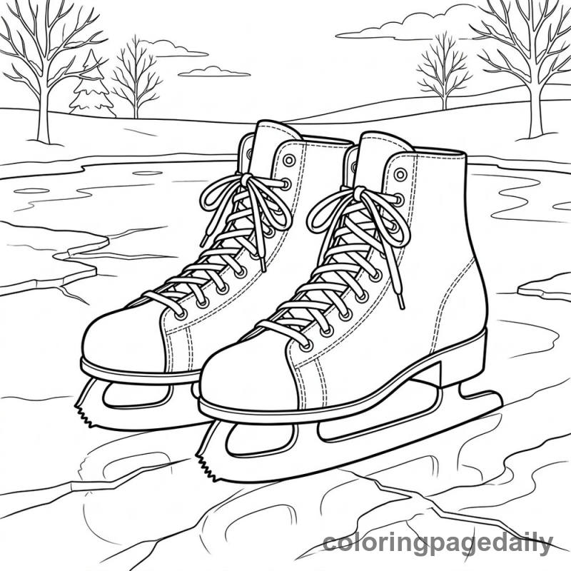 Ice Skates on Pond - Daily printable coloring page in Winter and Snow Season category