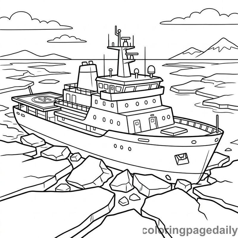 Icebreaker Ship Crashing Through Ice - Colored reference example
