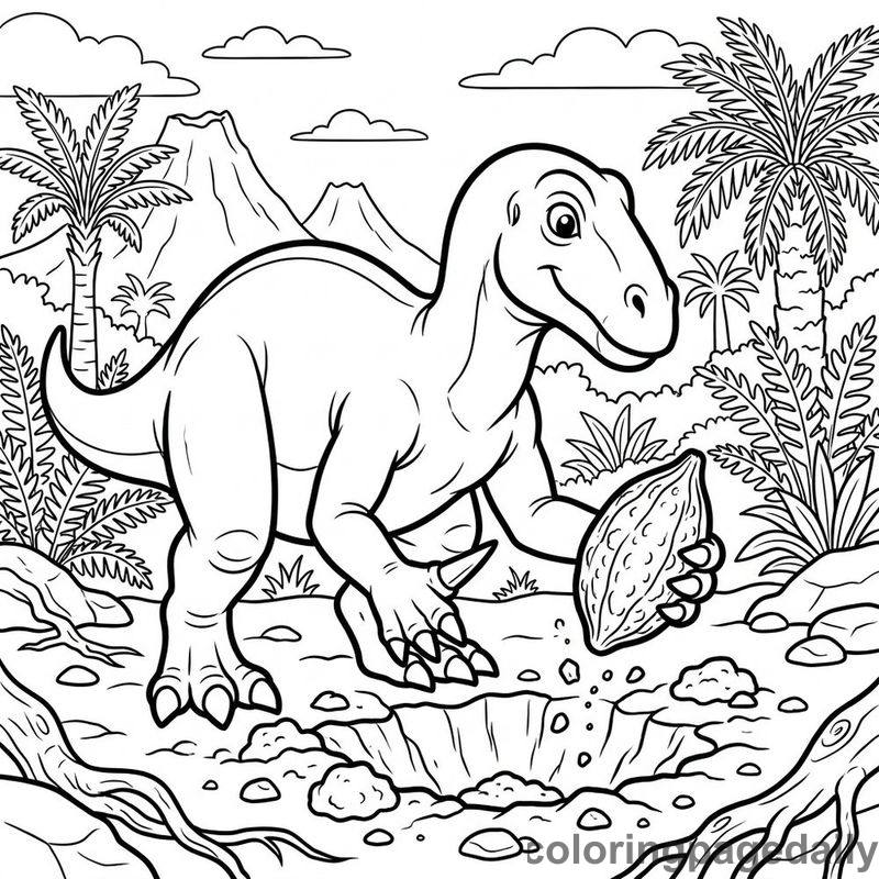 Iguanodon Digging For Seed - Colored reference example