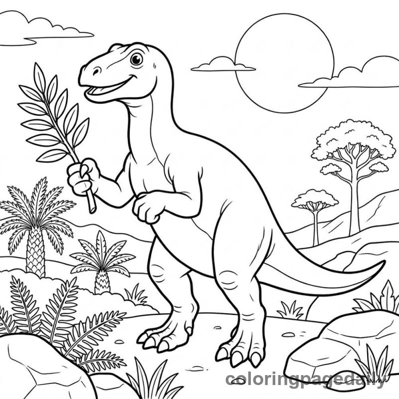 Iguanodon Holding Leafy Branch - Colored reference example