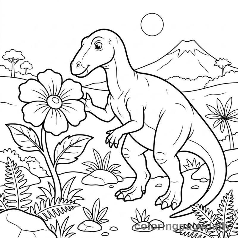 Iguanodon Investigates a Flower - Colored reference example