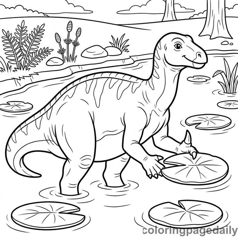 Iguanodon Plucking Lily Pads - Colored reference example