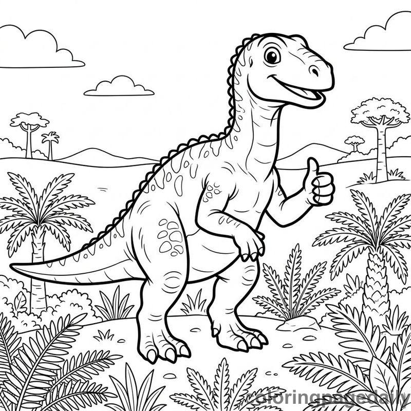 Iguanodon Thumbs Up - Daily printable coloring page in Dinosaur category
