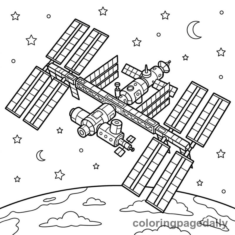 International Space Station - Daily printable coloring page in Space category