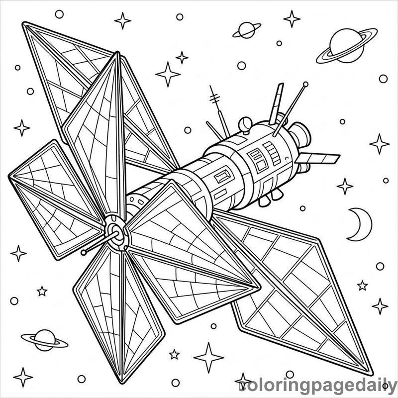 Interstellar Space Probe Gliding - Daily printable coloring page in Space category