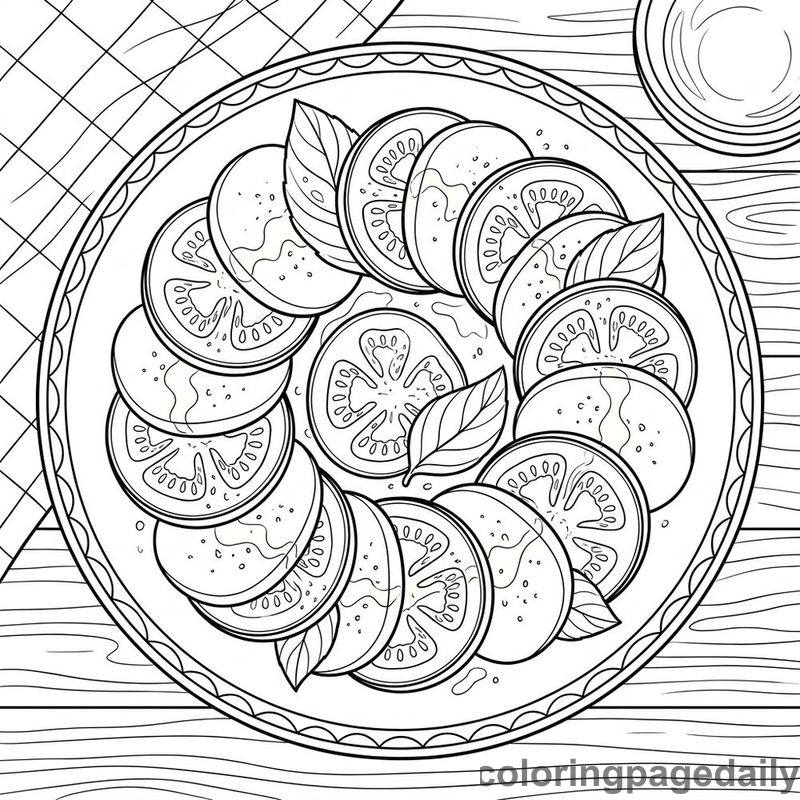 Italian Caprese Salad Plate - Daily printable coloring page in Food category