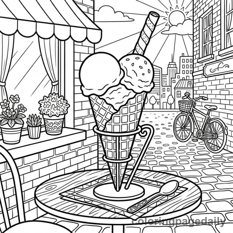 Italian Gelato Cone - Daily printable coloring page in Food category