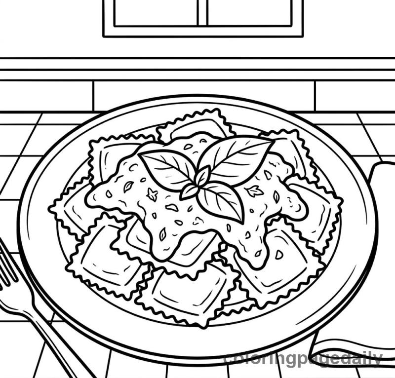 Italian Ravioli Plate - Daily printable coloring page in Food category