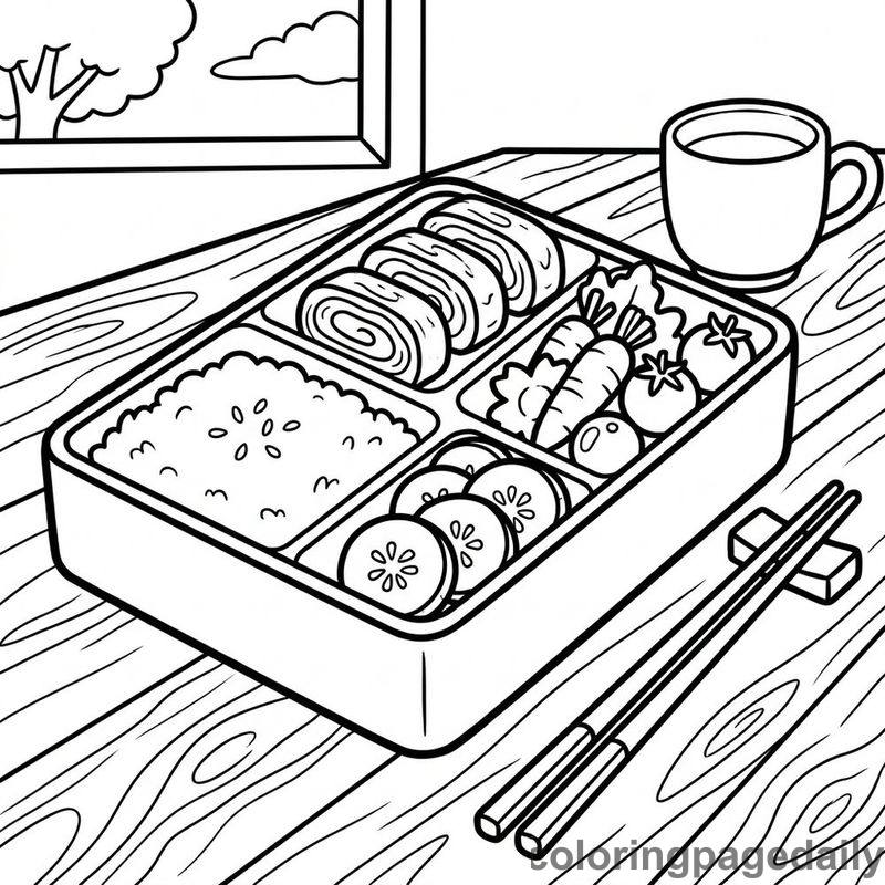 Japanese Bento Box Lunch - Colored reference example