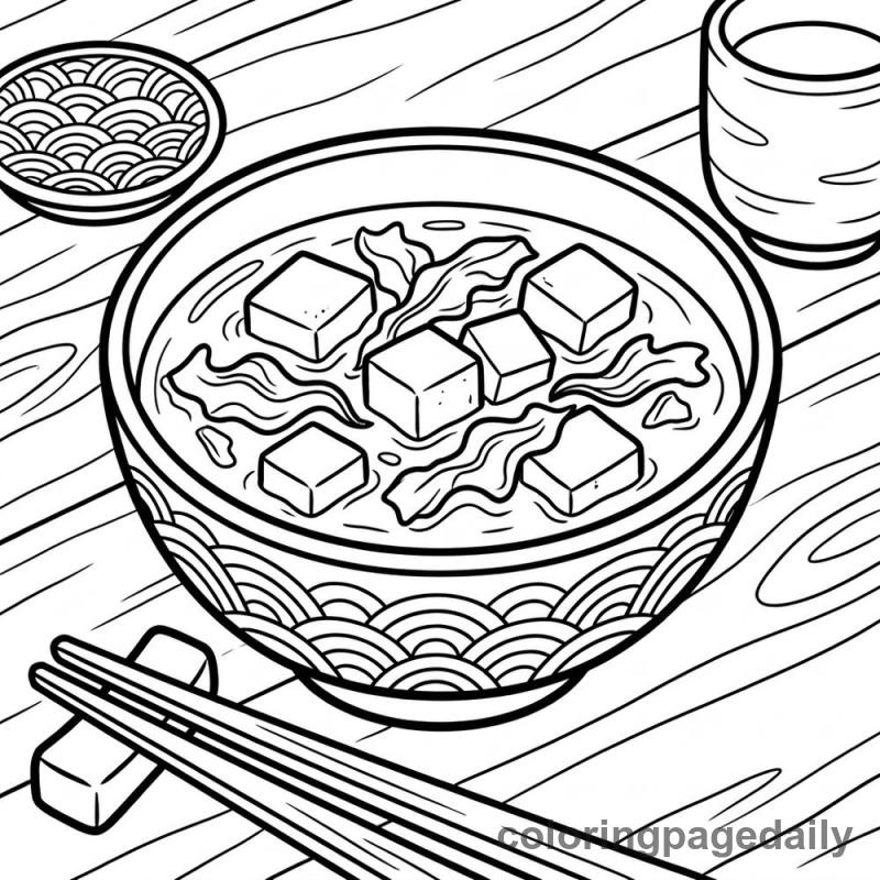 Japanese Miso Soup - Daily printable coloring page in Food category