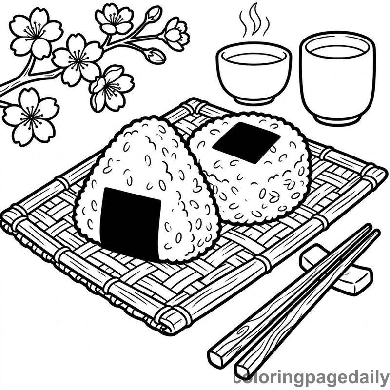 Japanese Onigiri Rice Balls - Colored reference example