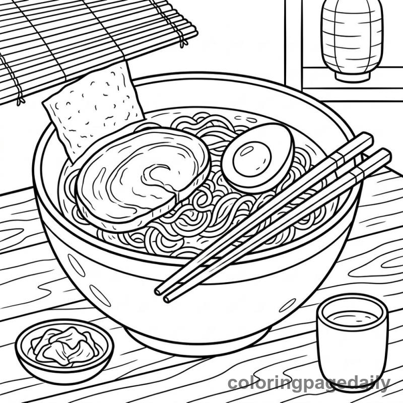 Japanese Ramen Bowl - Daily printable coloring page in Food category