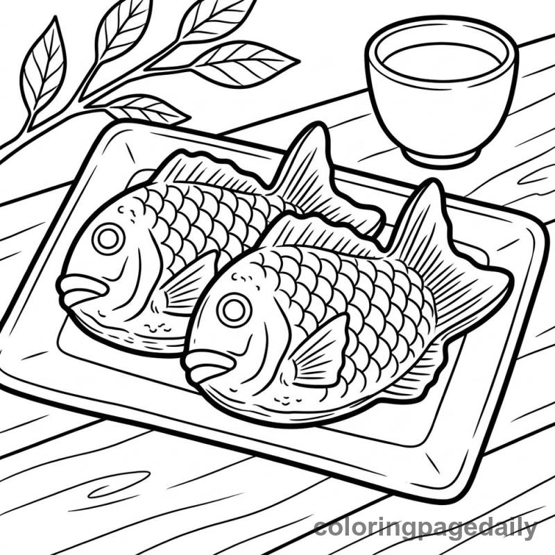 Japanese Taiyaki Treats - Daily printable coloring page in Food category